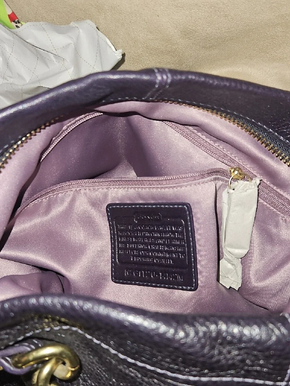 Coach Purple Leather Shoulder Bag with Gold-Tone Hardware